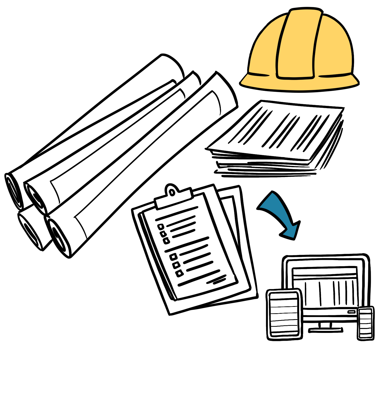 Illustration of digitised checklists and documents