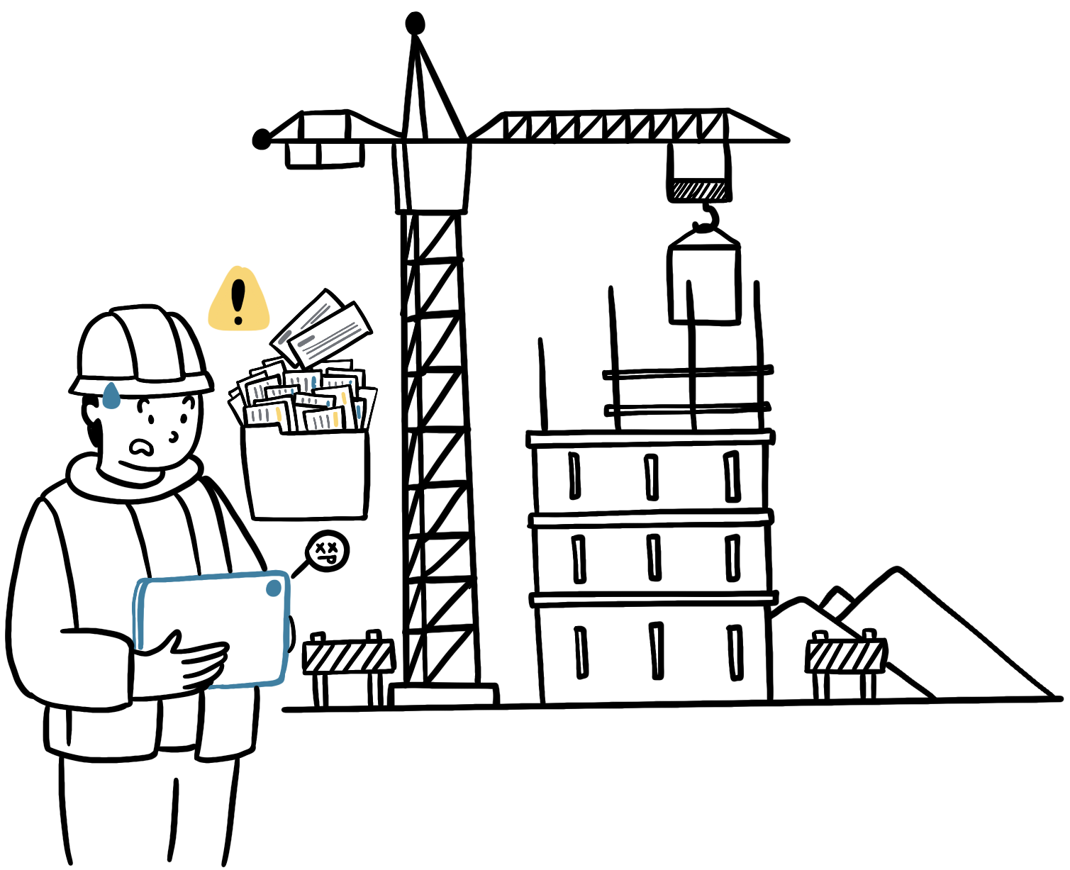 Site manager on a construction site struggling with device storage